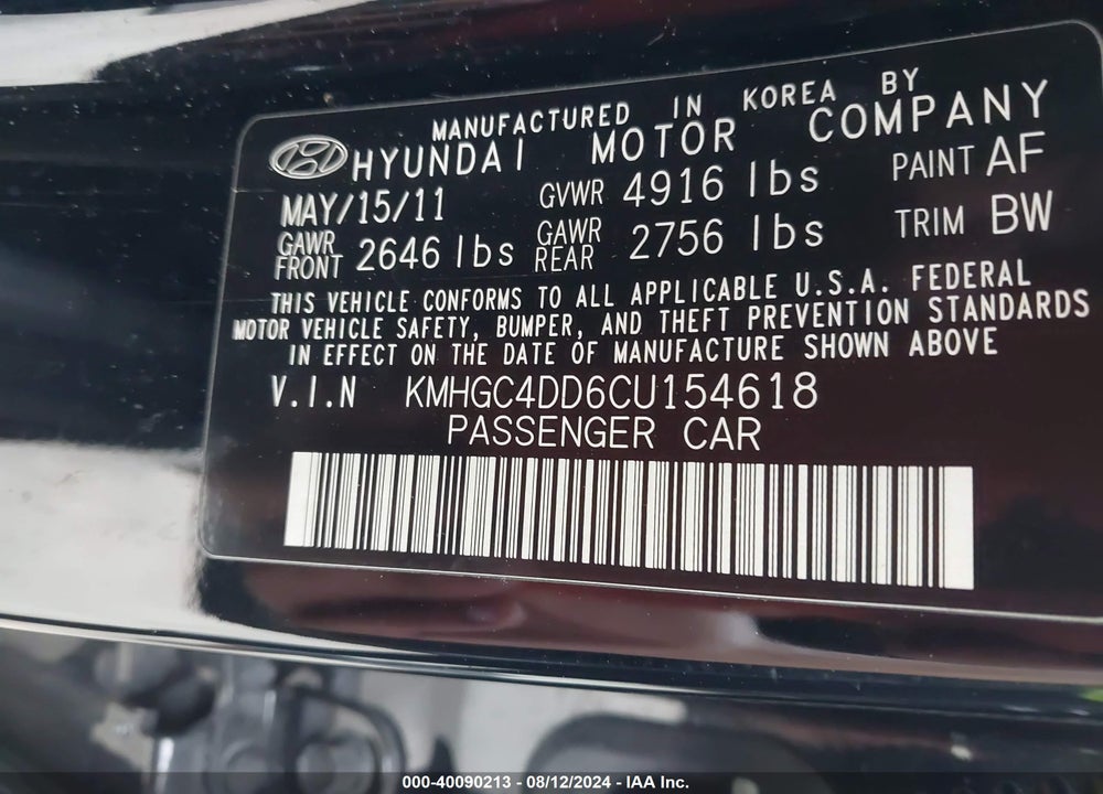 2012 HYUNDAI GENESIS 3.8 VIN: KMHGC4DD6CU154618