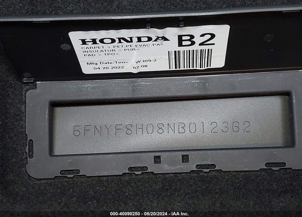 2022 HONDA PASSPORT AWD ELITE VIN: 5FNYF8H08NB012362