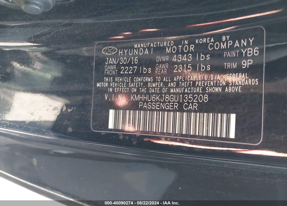 2016 HYUNDAI GENESIS 3.8 R-SPEC VIN: KMHHU6KJ8GU135208