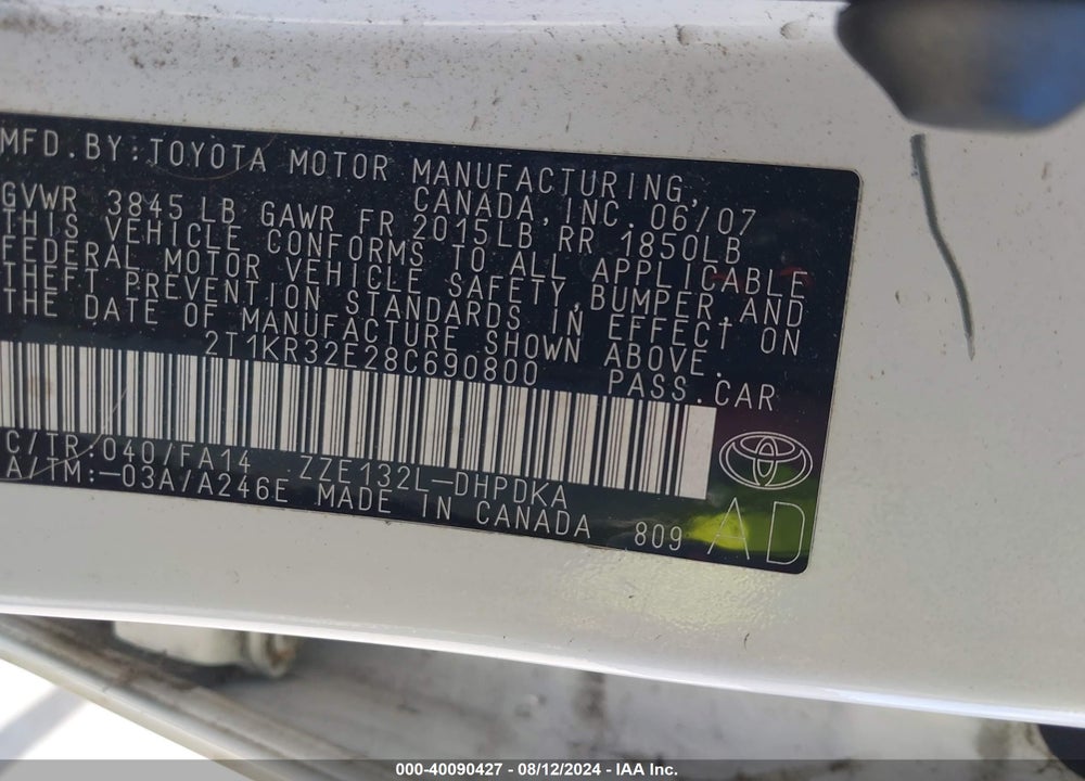 2008 TOYOTA MATRIX VIN: 2T1KR32E28C690800