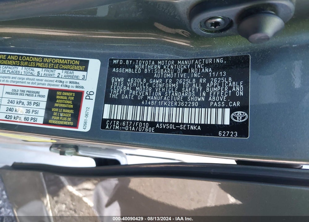 2014 TOYOTA CAMRY LE VIN: 4T4BF1FK2ER362290