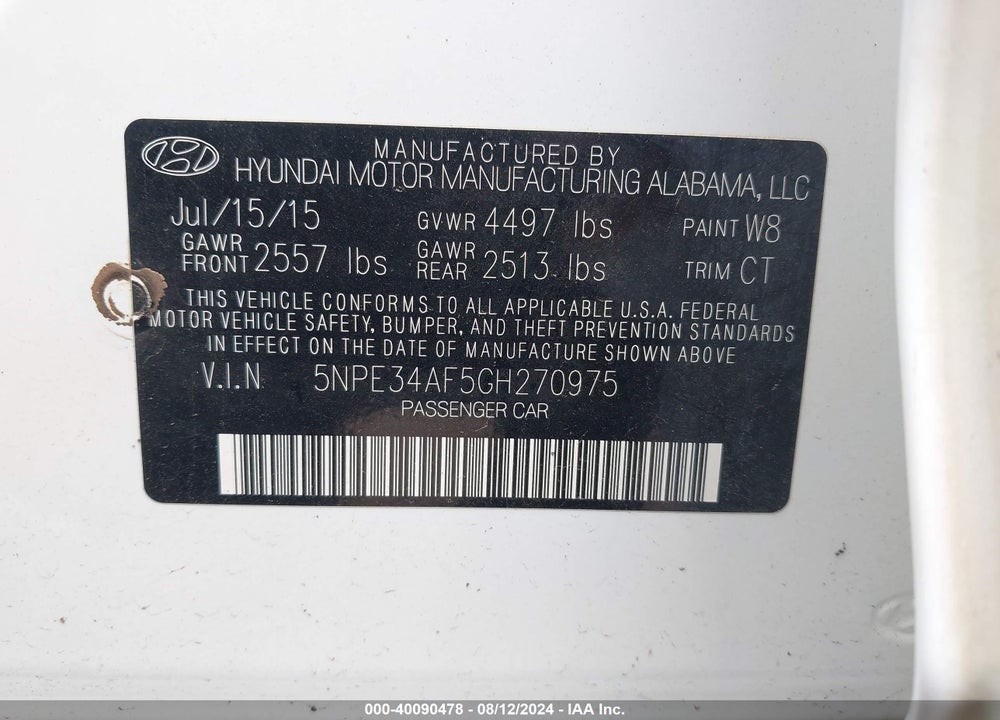 2016 HYUNDAI SONATA SPORT VIN: 5NPE34AF5GH270975