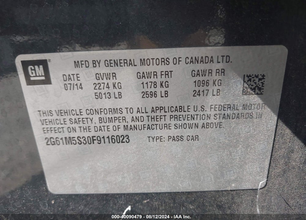 2015 CADILLAC XTS LUXURY VIN: 2G61M5S30F9116023