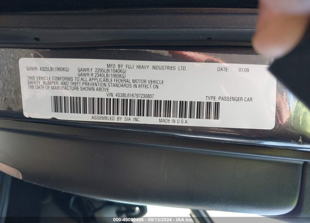 2009 SUBARU LEGACY 2.5I VIN: 4S3BL616797230807