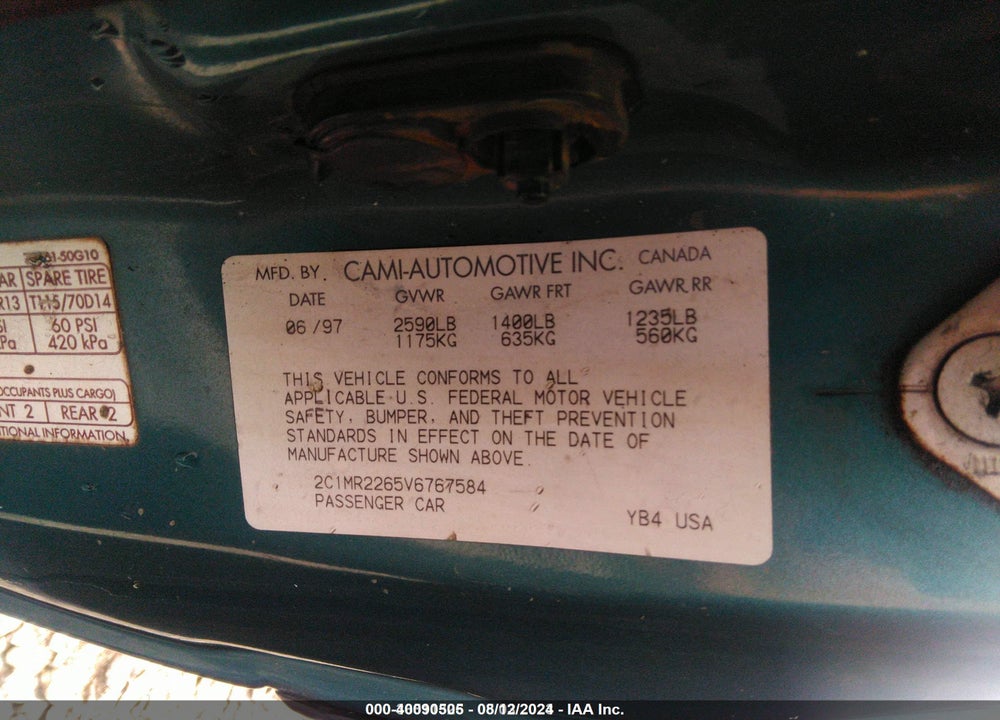 1997 GEO METRO VIN: 2C1MR2265V6767584
