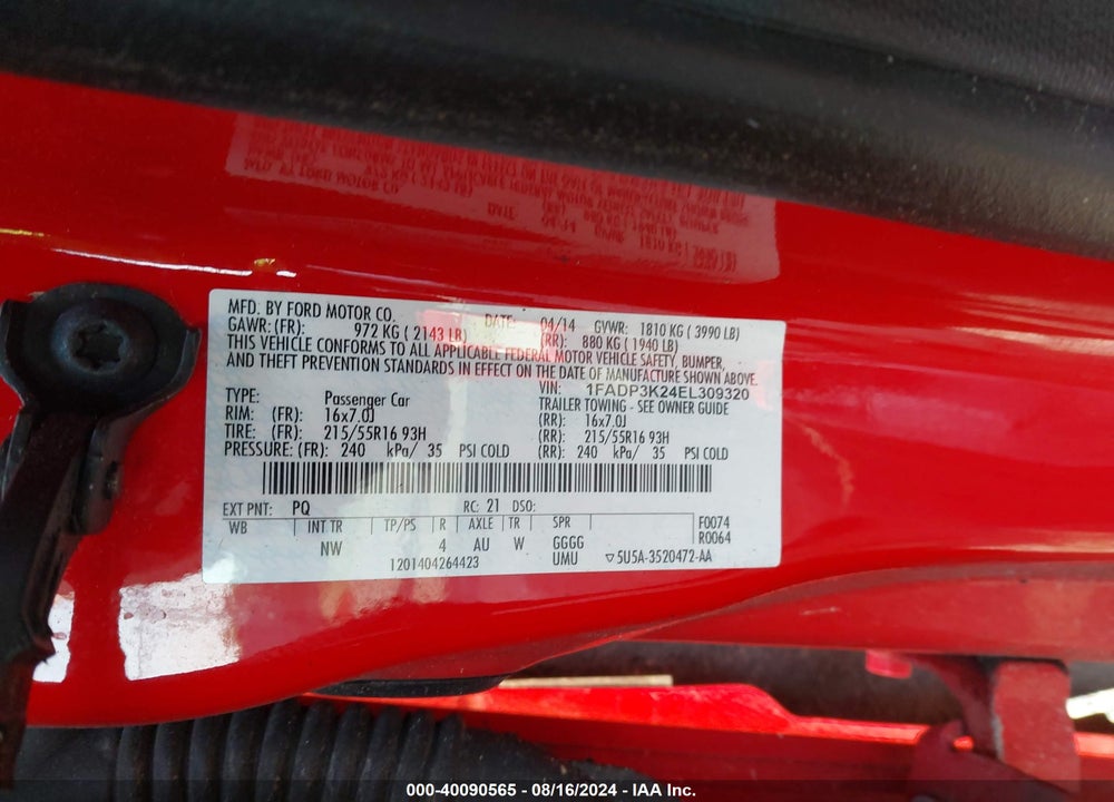 2014 FORD FOCUS SE VIN: 1FADP3K24EL309320