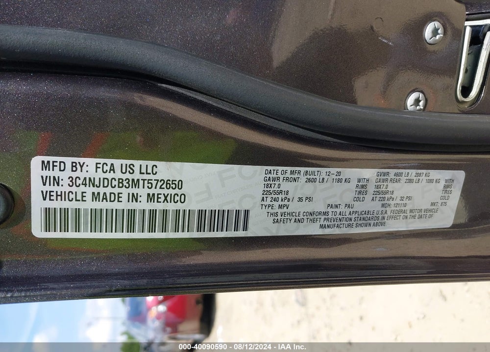 2021 JEEP COMPASS LIMITED 4X4 VIN: 3C4NJDCB3MT572650
