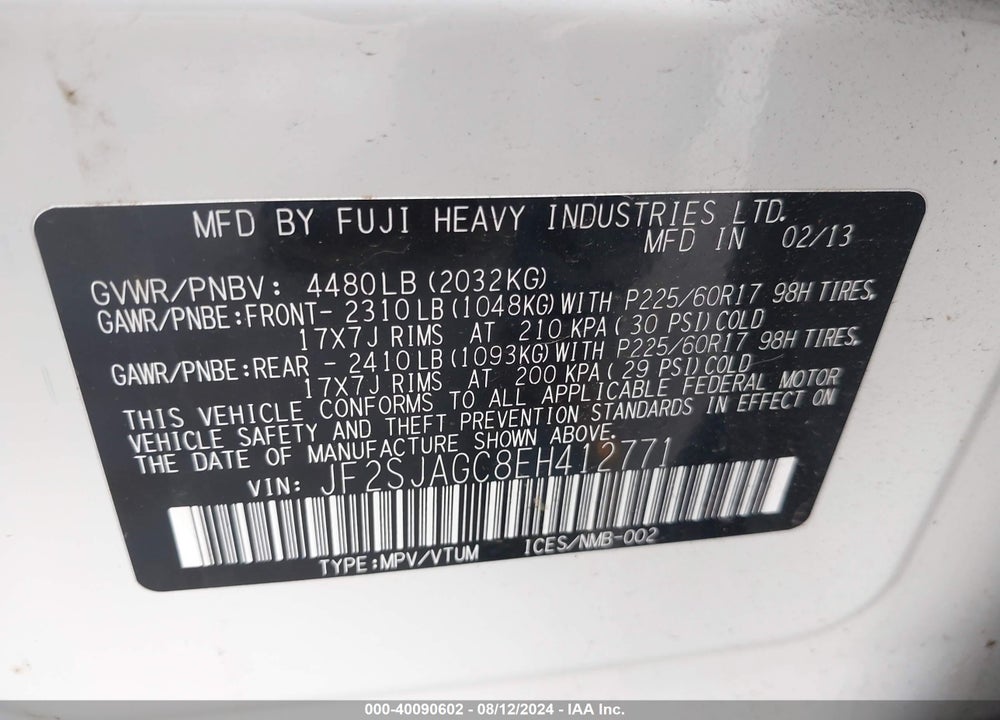 2014 SUBARU FORESTER 2.5I PREMIUM VIN: JF2SJAGC8EH412771