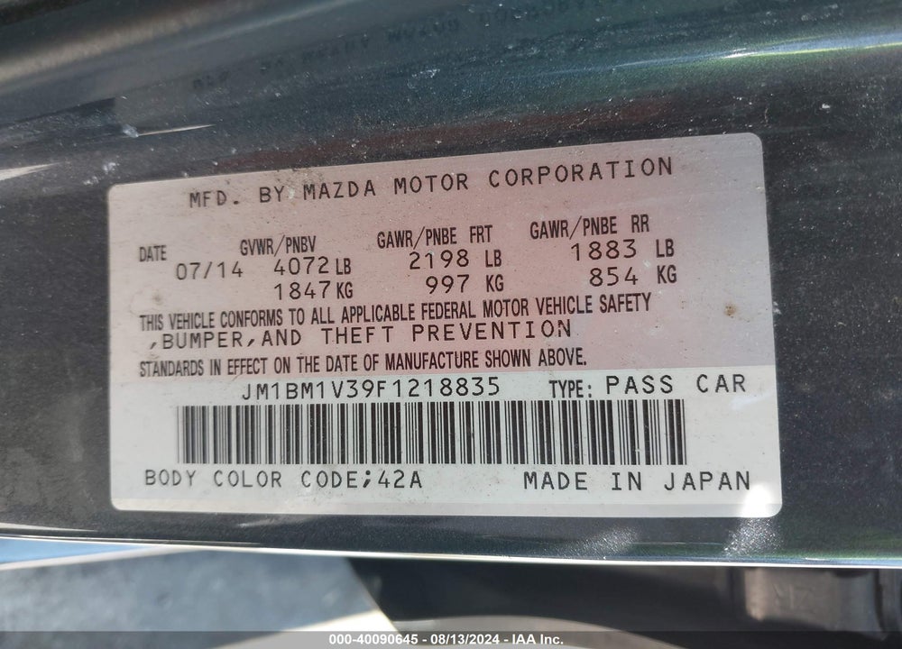 2015 MAZDA 3 S TOURING VIN: JM1BM1V39F1218835