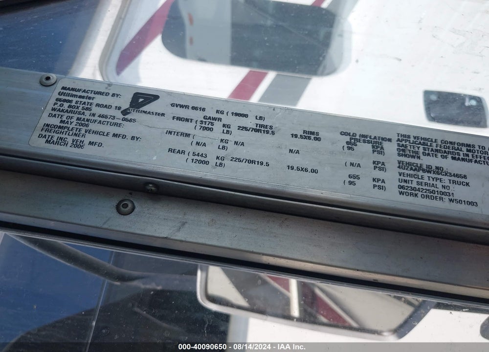 2006 FREIGHTLINER CHASSIS M LINE WALK-IN VAN VIN: 4UZAAPBWX6CX34658