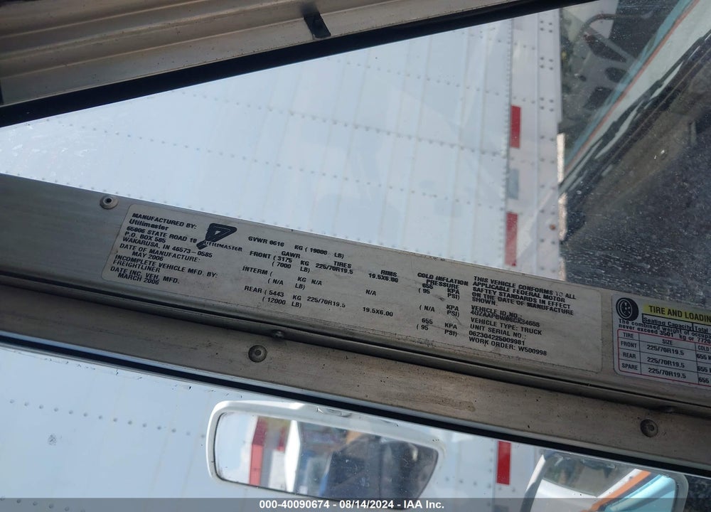 2006 FREIGHTLINER CHASSIS M LINE WALK-IN VAN VIN: 4UZAAPBW06CX34653