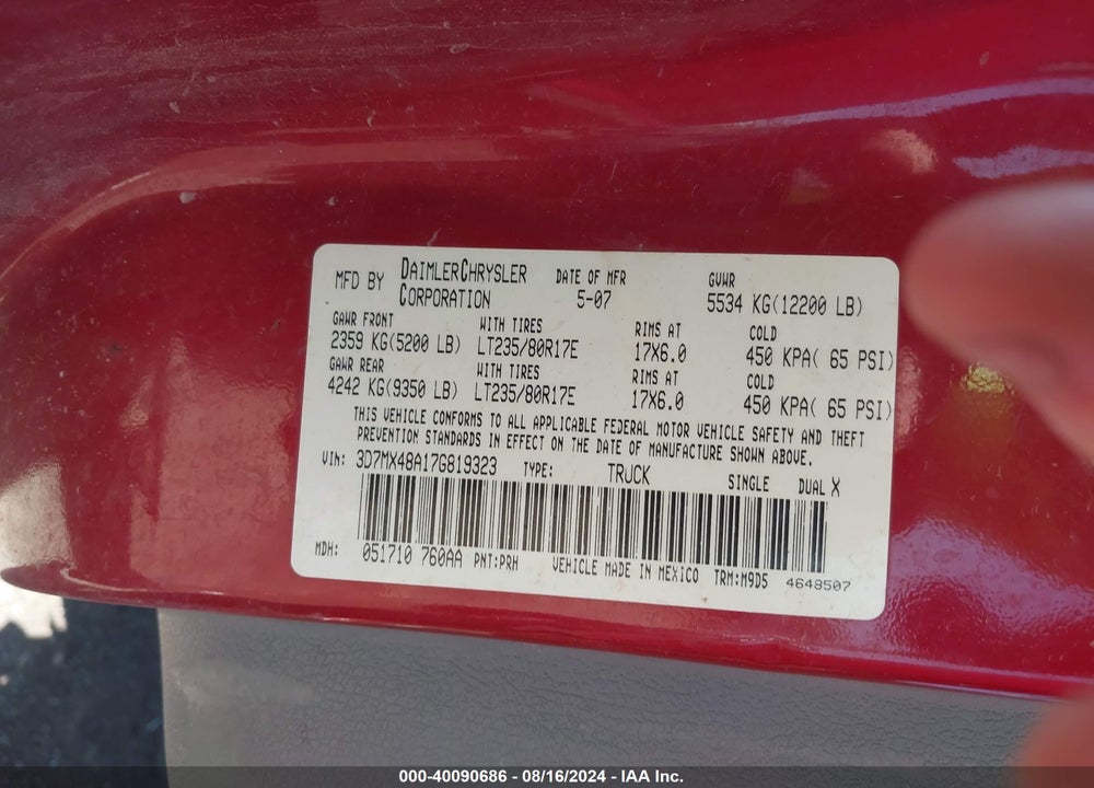 2007 DODGE RAM 3500 VIN: 3D7MX48A17G819323