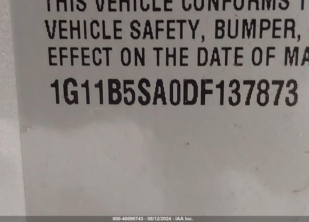 2013 CHEVROLET MALIBU 1LS VIN: 1G11B5SA0DF137873