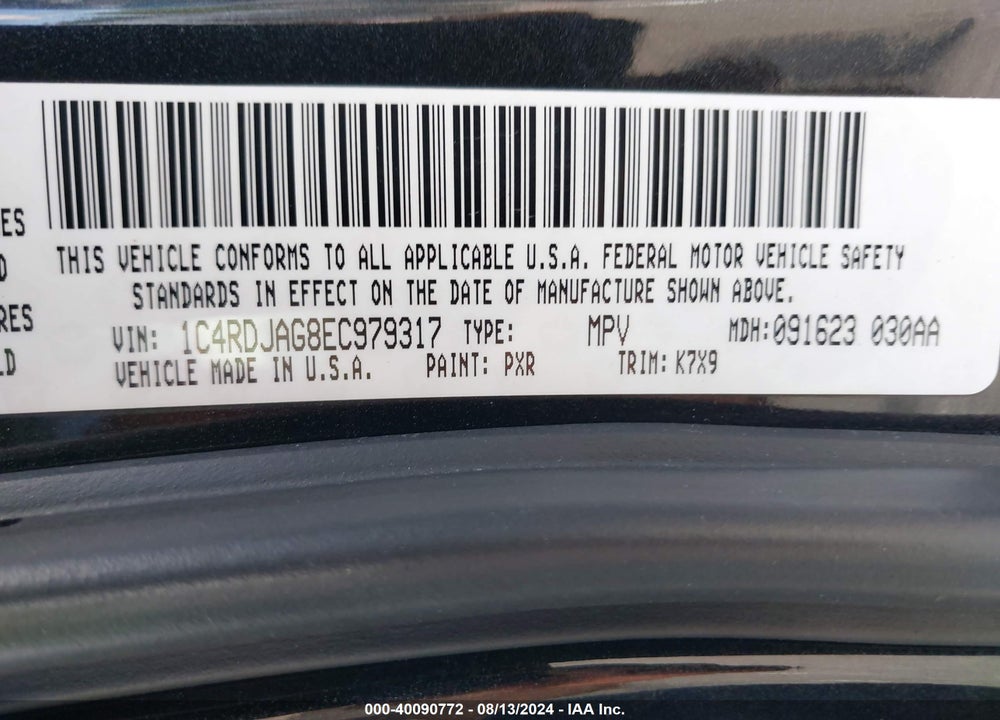 2014 DODGE DURANGO SXT VIN: 1C4RDJAG8EC979317