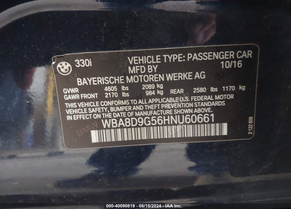 2017 BMW 330I VIN: WBA8D9G56HNU60661