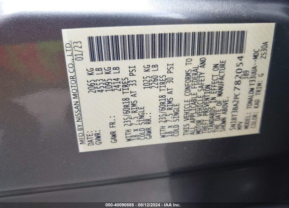 2023 NISSAN ROGUE SV FWD VIN: 5N1BT3BA2PC782054