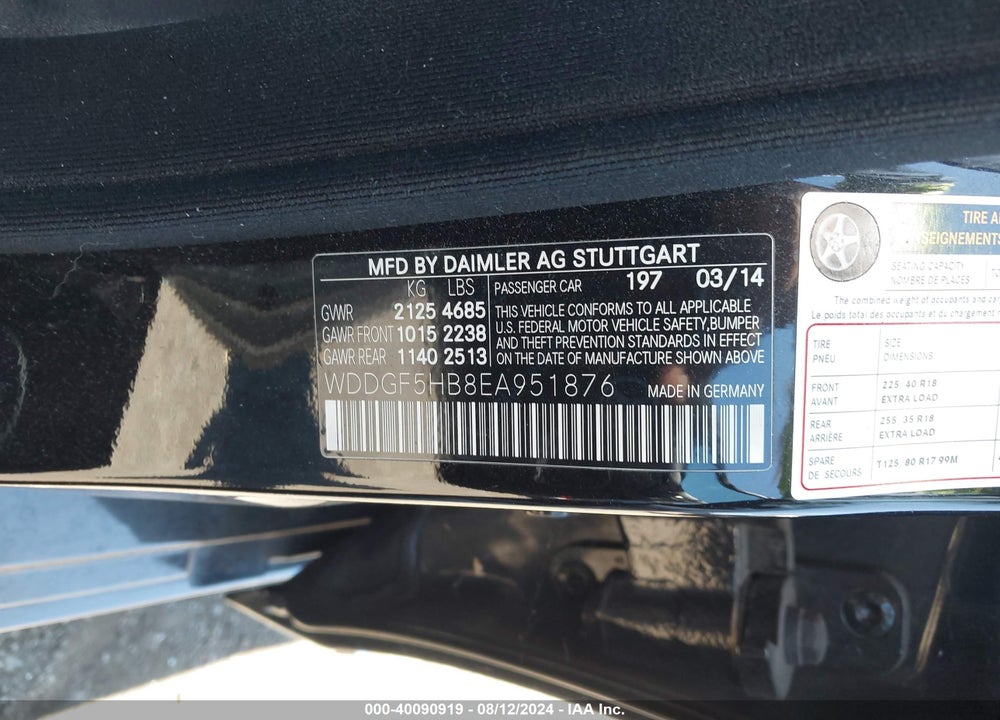 2014 MERCEDES-BENZ C 350 SPORT VIN: WDDGF5HB8EA951876