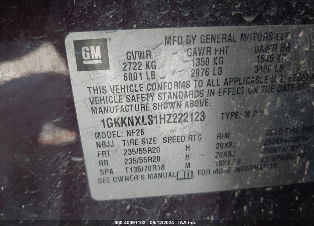 2017 GMC ACADIA DENALI VIN: 1GKKNXLS1HZ222123