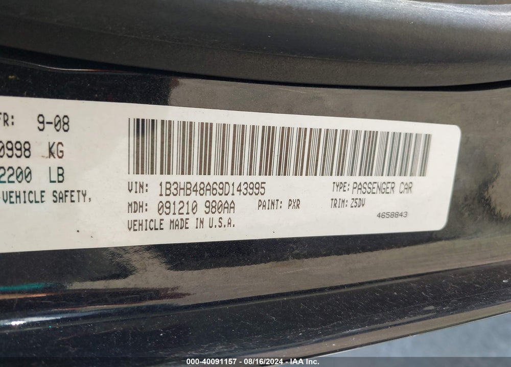 2009 DODGE CALIBER SXT VIN: 1B3HB48A69D143995