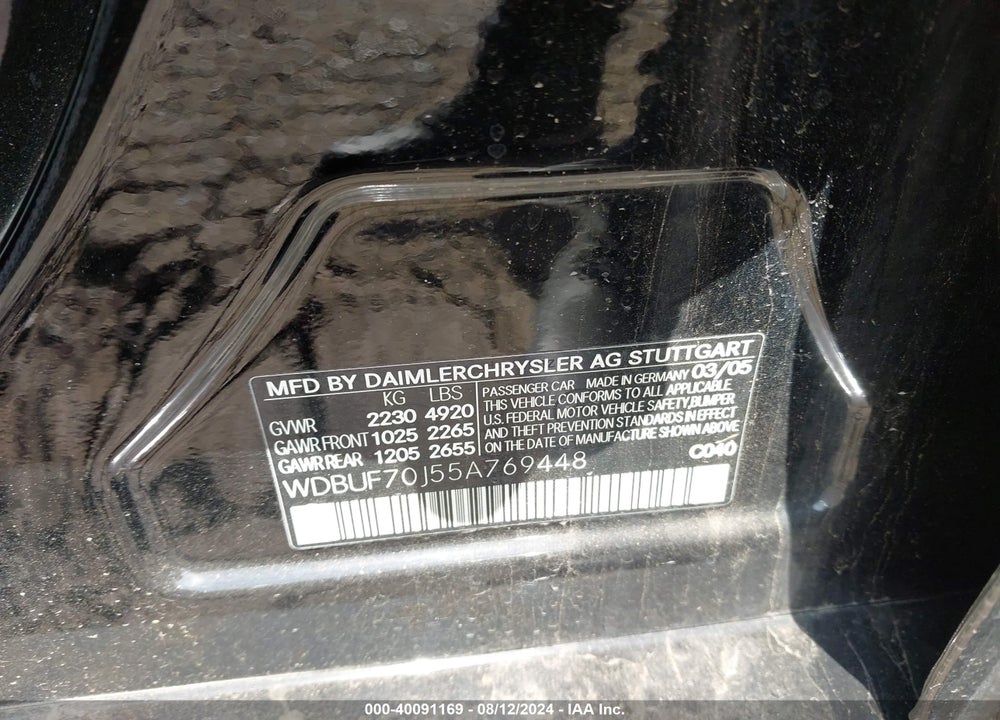 2005 MERCEDES-BENZ E 500 VIN: WDBUF70J55A769448