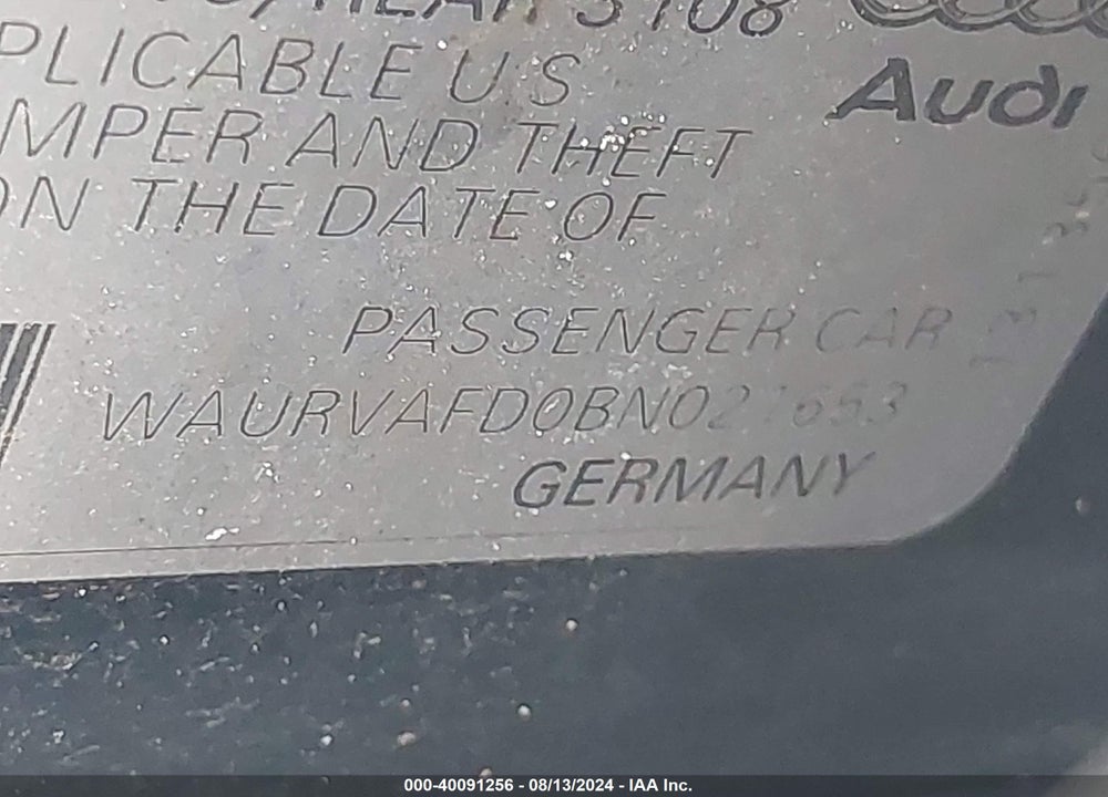 2011 AUDI A8 L VIN: WAURVAFD0BN021653