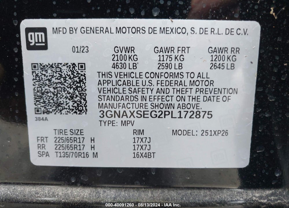 2023 CHEVROLET EQUINOX AWD LS VIN: 3GNAXSEG2PL172875
