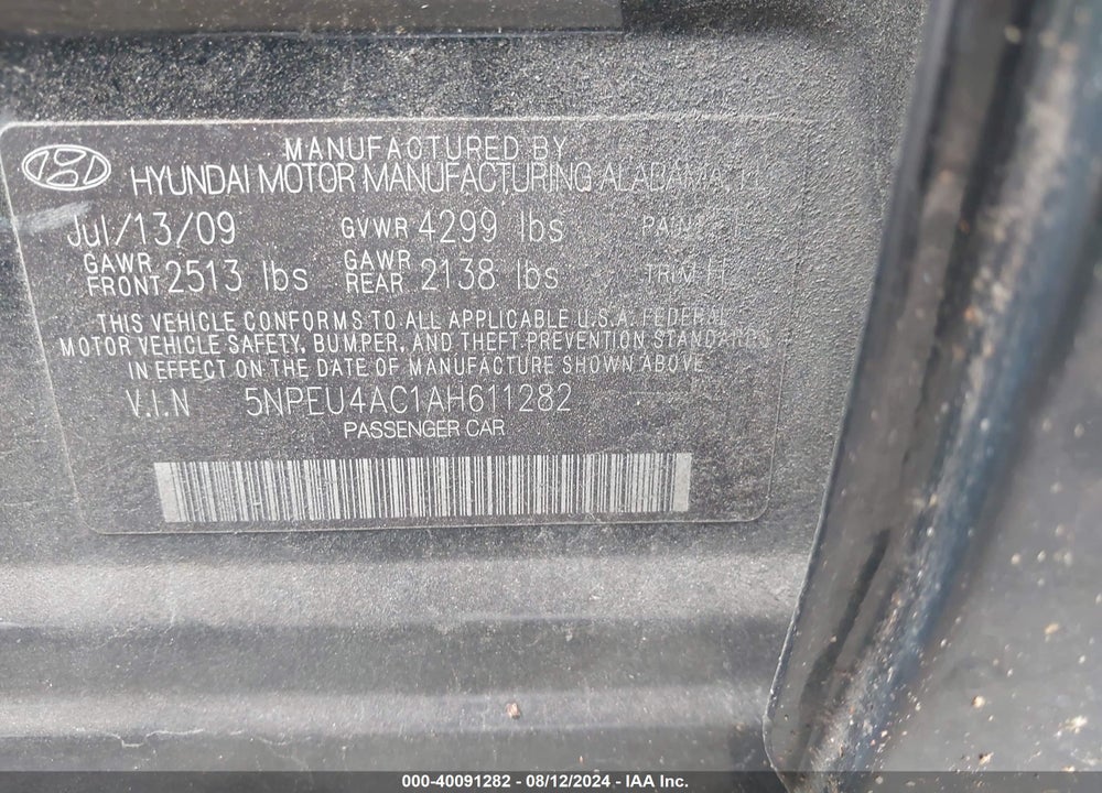 2010 HYUNDAI SONATA LIMITED VIN: 5NPEU4AC1AH611282