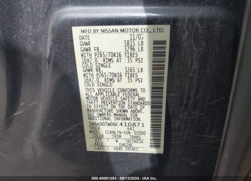 2006 NISSAN FRONTIER SE VIN: 1N6AD07W06C410871