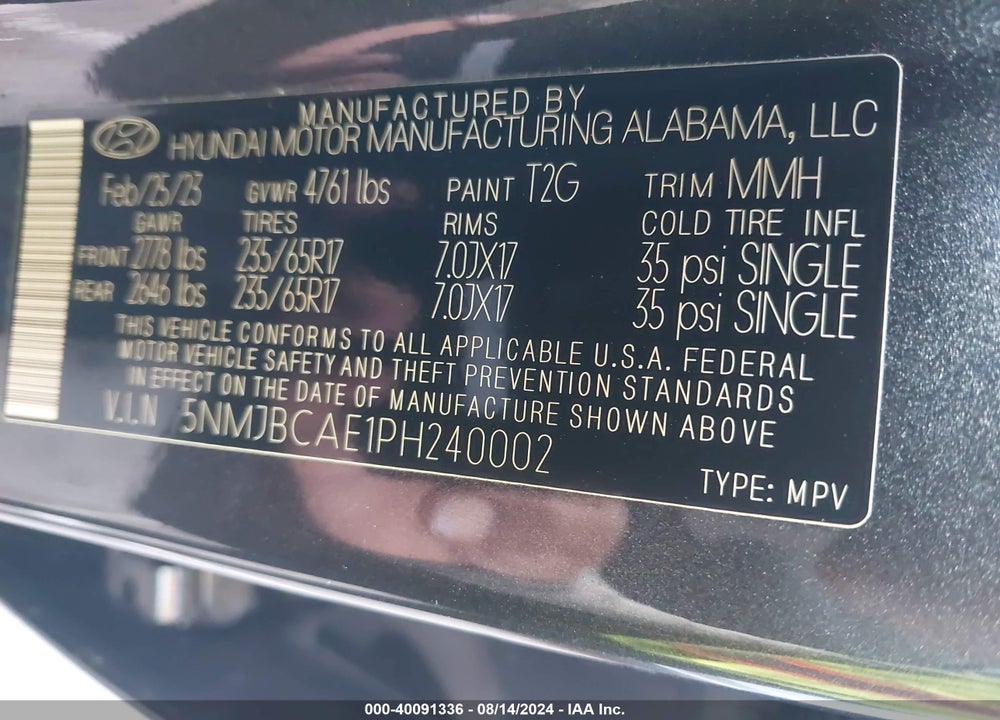 2023 HYUNDAI TUCSON SEL VIN: 5NMJBCAE1PH240002