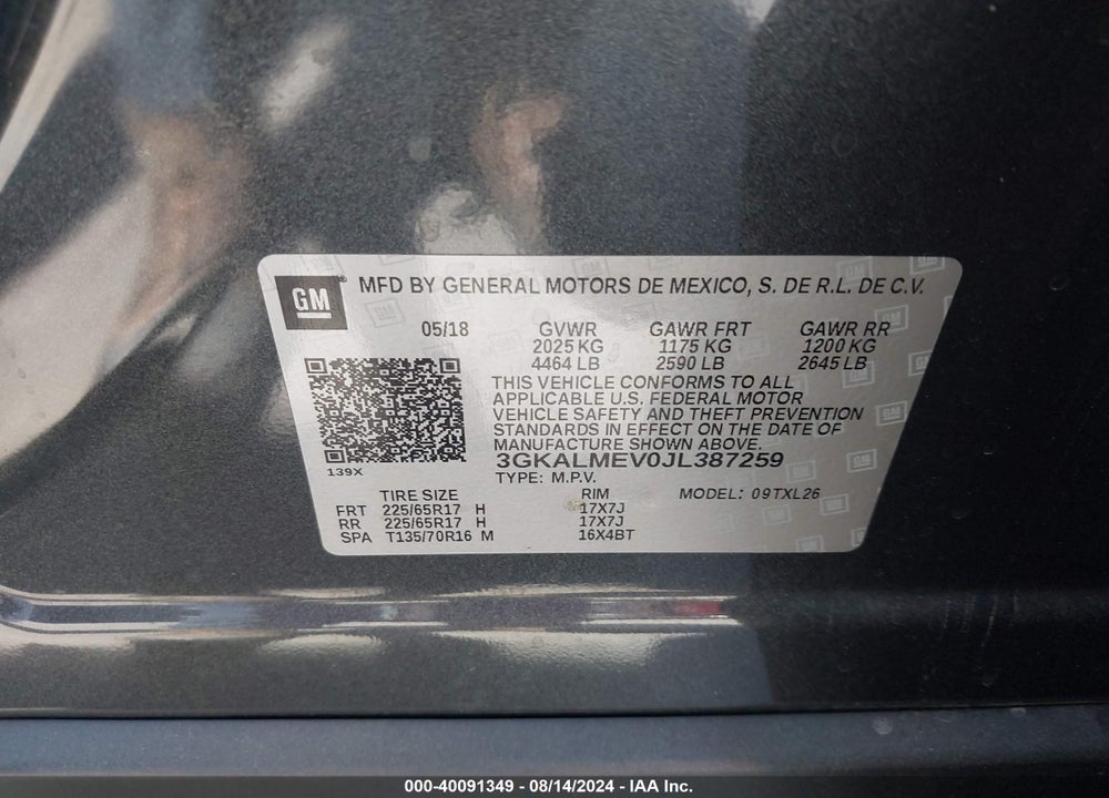 2018 GMC TERRAIN SLE VIN: 3GKALMEV0JL387259