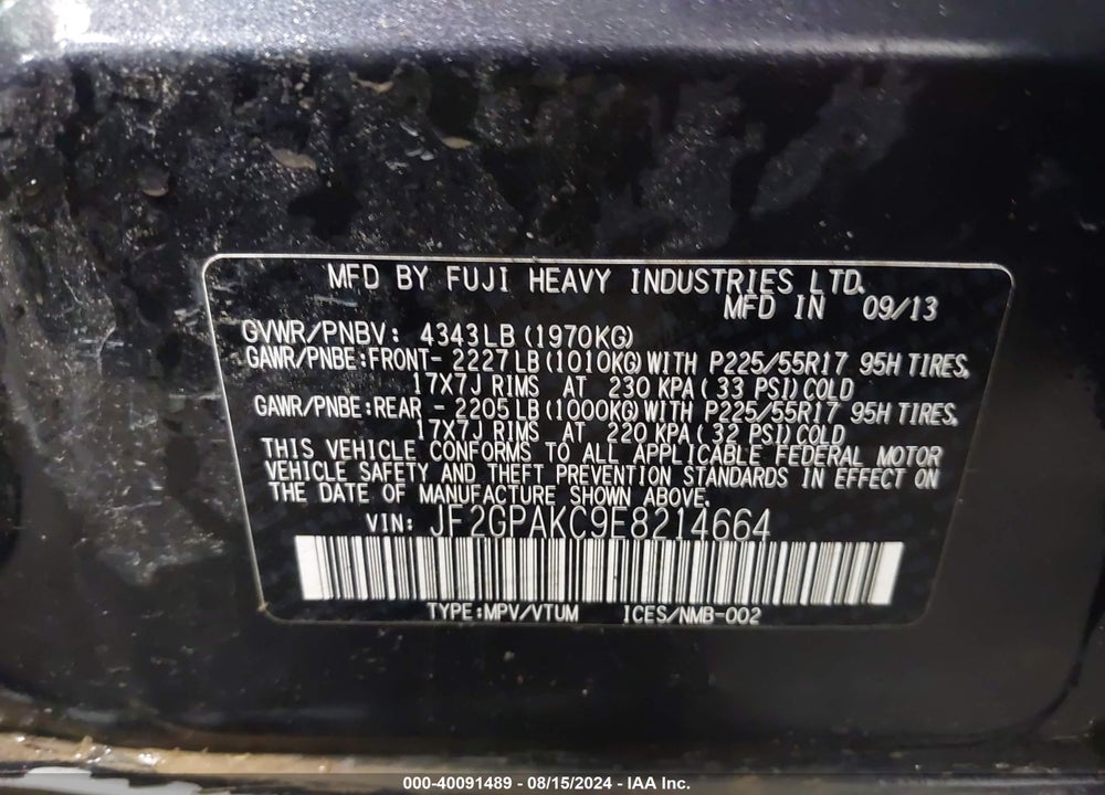 2014 SUBARU XV CROSSTREK 2.0I LIMITED VIN: JF2GPAKC9E8214664
