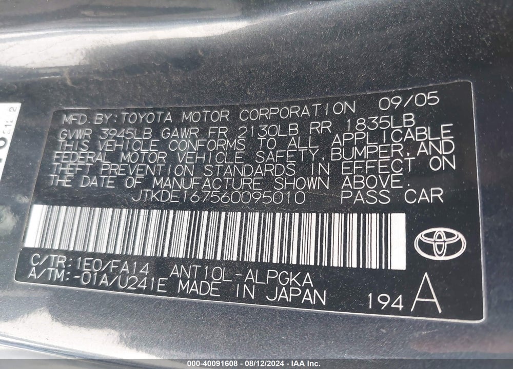 2006 SCION TC VIN: JTKDE167560095010