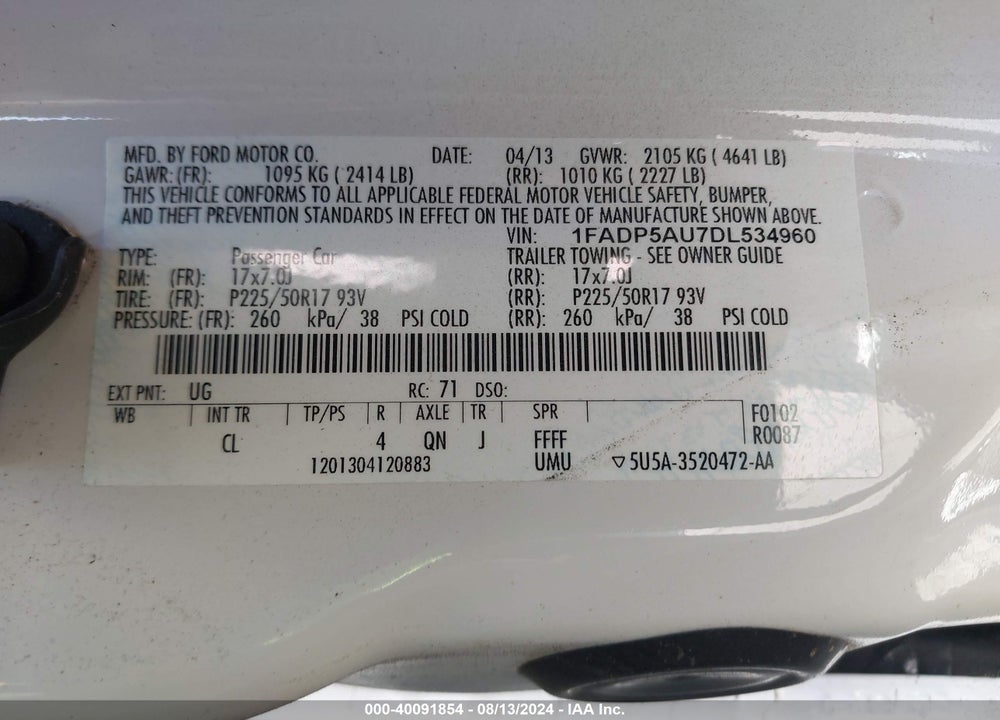 2013 FORD C-MAX HYBRID SE VIN: 1FADP5AU7DL534960