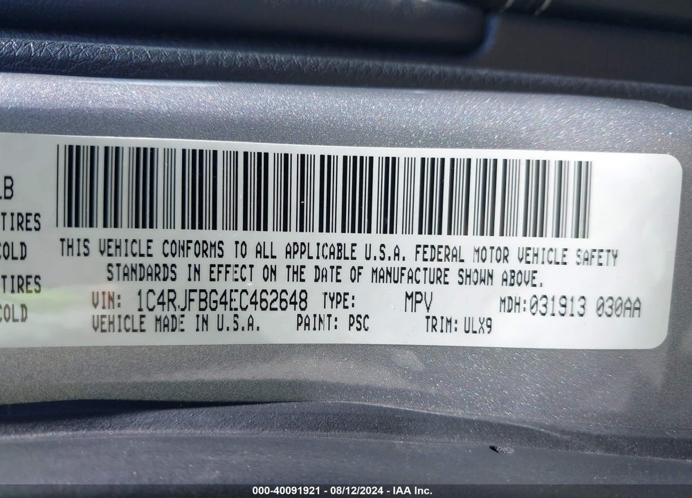 2014 JEEP GRAND CHEROKEE LIMITED VIN: 1C4RJFBG4EC462648