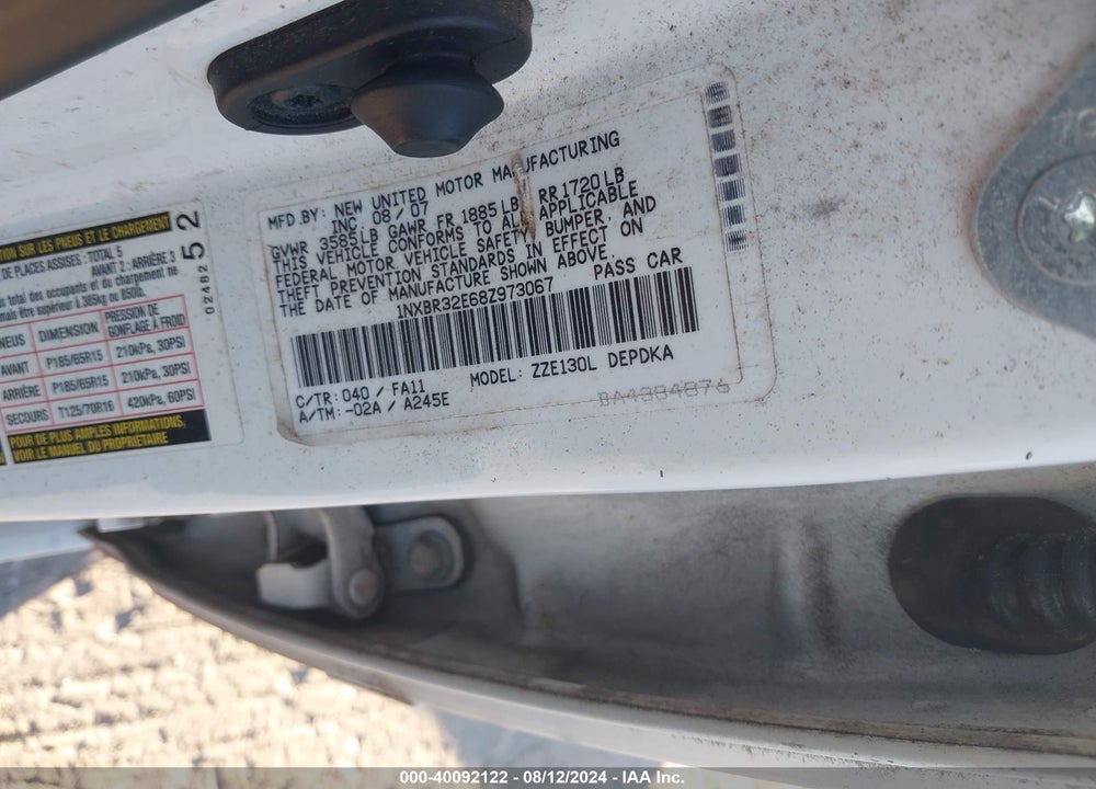 2008 TOYOTA COROLLA CE VIN: 1NXBR32E68Z973067