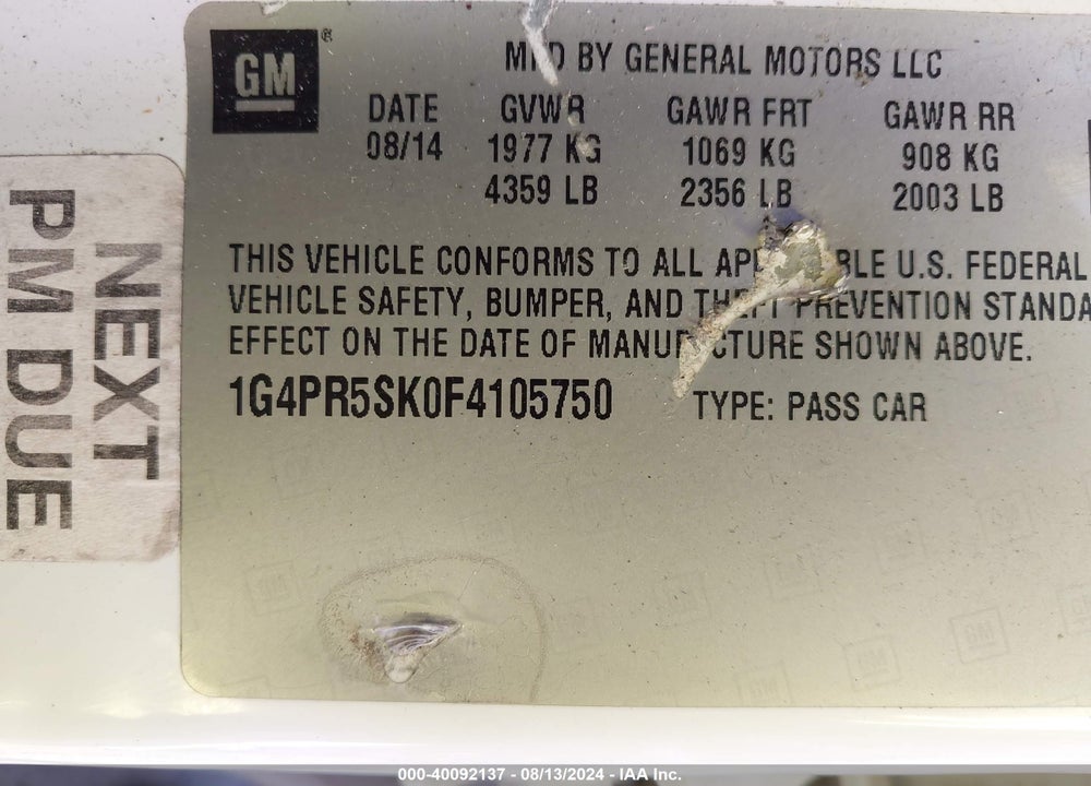 2015 BUICK VERANO CONVENIENCE GROUP VIN: 1G4PR5SK0F4105750