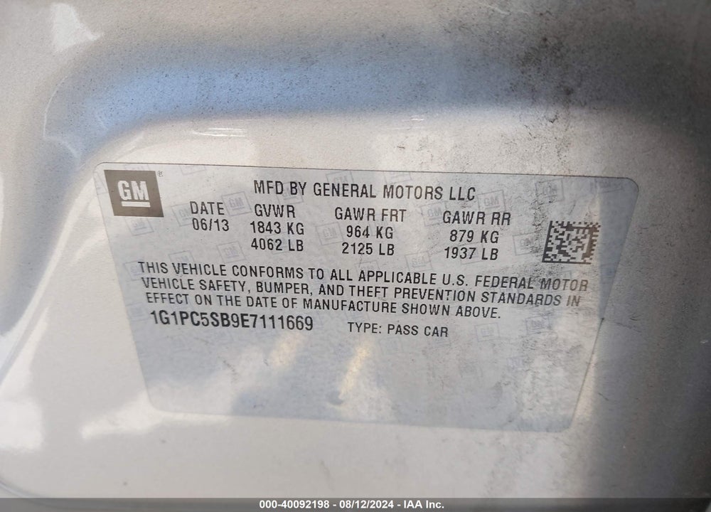 2014 CHEVROLET CRUZE 1LT AUTO VIN: 1G1PC5SB9E7111669