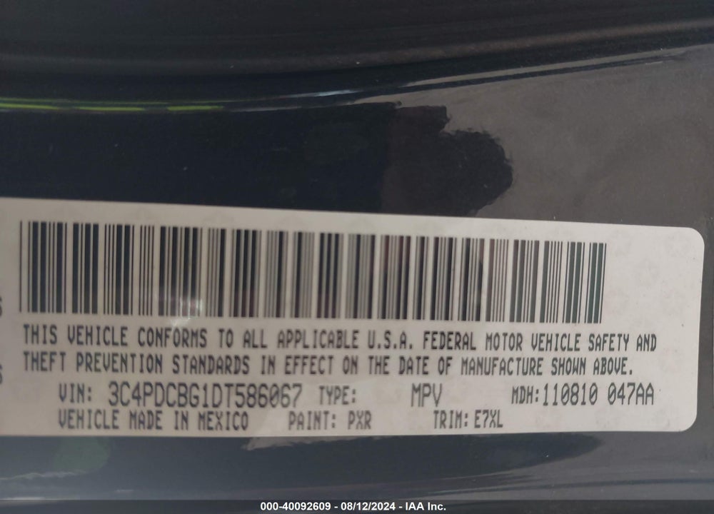 2013 DODGE JOURNEY SXT VIN: 3C4PDCBG1DT586067