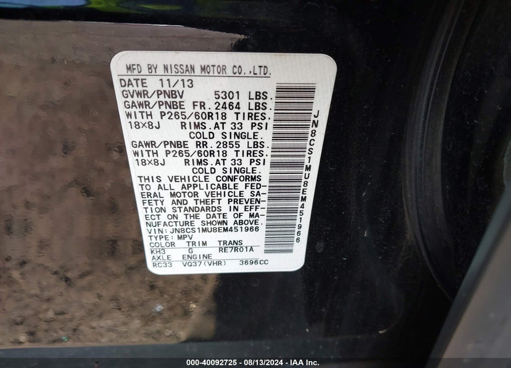 2014 INFINITI QX70 VIN: JN8CS1MU8EM451966