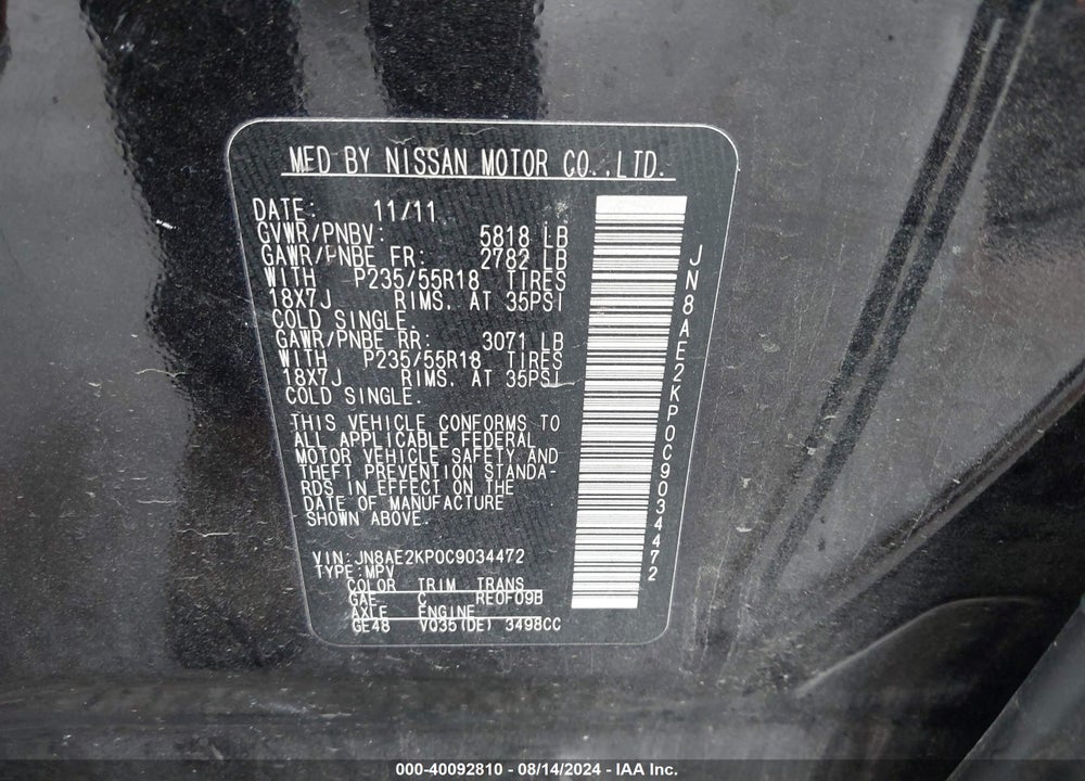 2012 NISSAN QUEST LE VIN: JN8AE2KP0C9034472