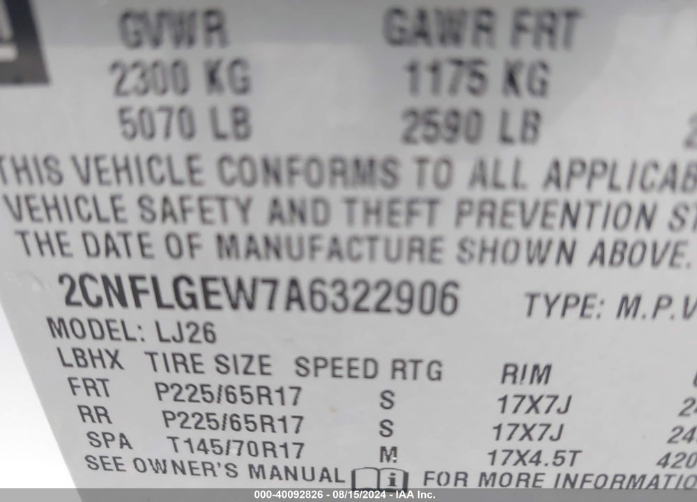 2010 CHEVROLET EQUINOX LTZ VIN: 2CNFLGEW7A6322906