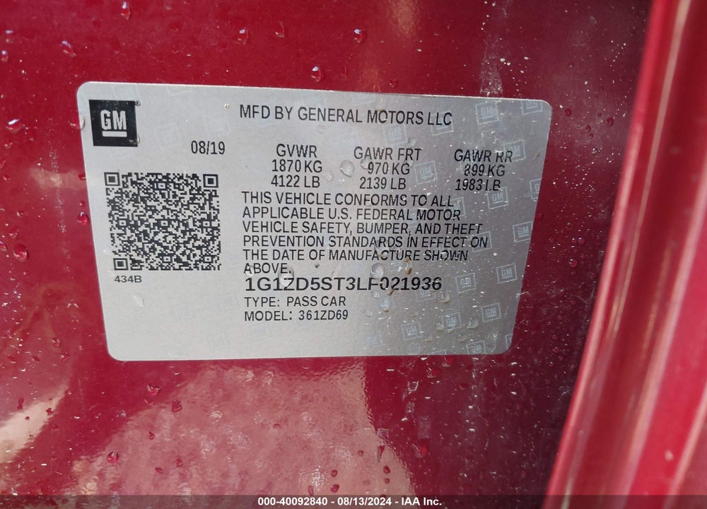 2020 CHEVROLET MALIBU FWD LT VIN: 1G1ZD5ST3LF021936
