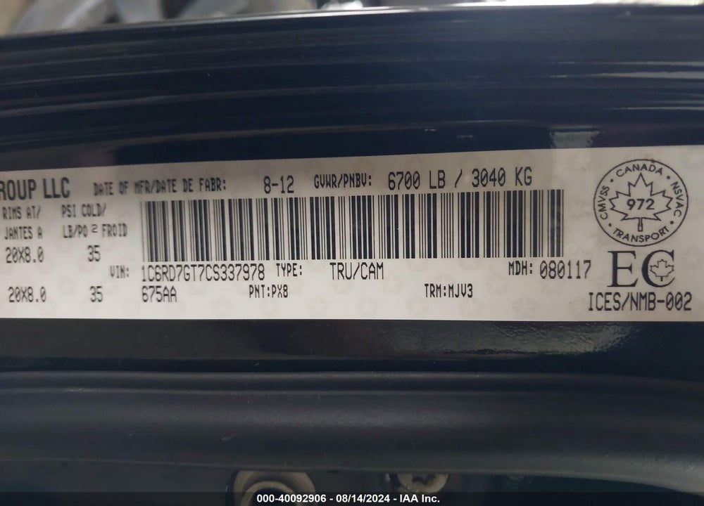 2012 RAM 1500 SLT VIN: 1C6RD7GT7CS337978