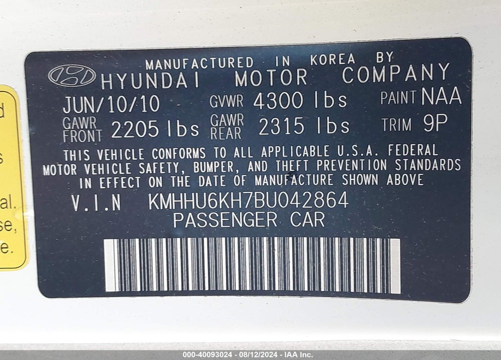 2011 HYUNDAI GENESIS 3.8 GRAND TOURING VIN: KMHHU6KH7BU042864