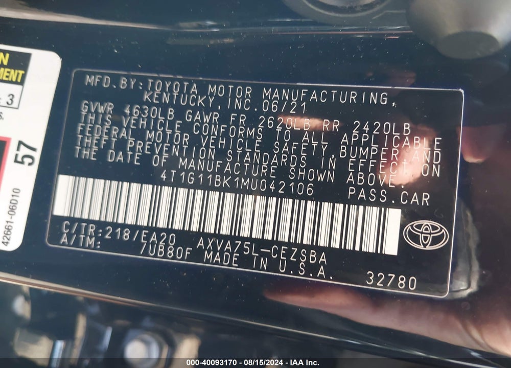 2021 TOYOTA CAMRY SE AWD VIN: 4T1G11BK1MU042106