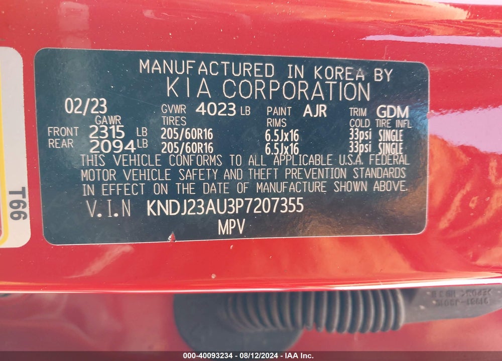 2023 KIA SOUL LX VIN: KNDJ23AU3P7207355