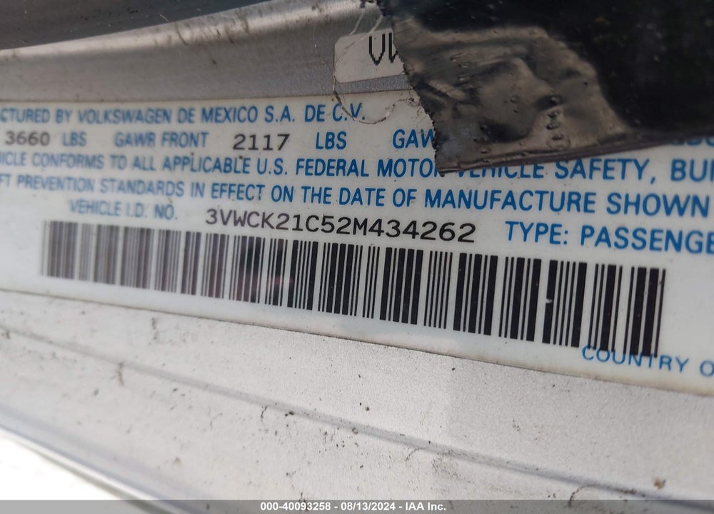 2002 VOLKSWAGEN NEW BEETLE GLS VIN: 3VWCK21C52M434262