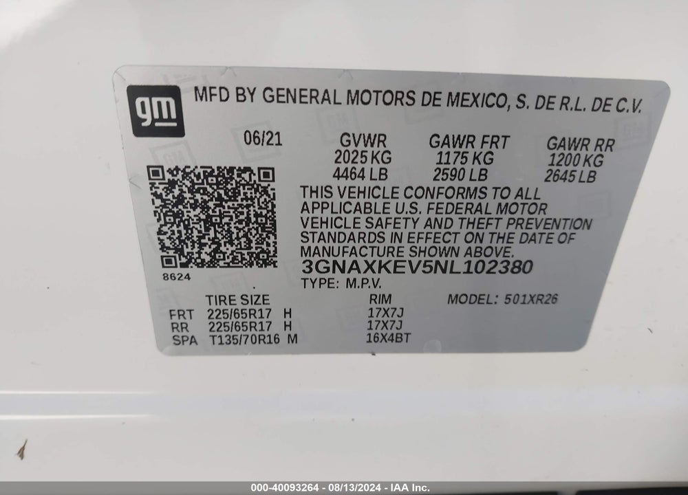 2022 CHEVROLET EQUINOX FWD LT VIN: 3GNAXKEV5NL102380
