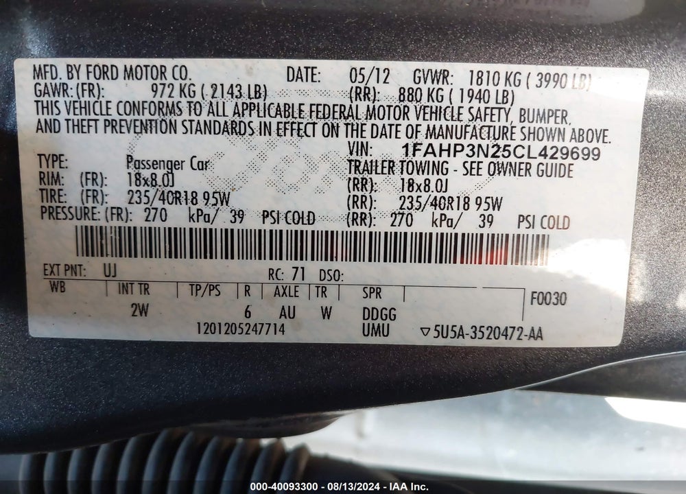 2012 FORD FOCUS TITANIUM VIN: 1FAHP3N25CL429699