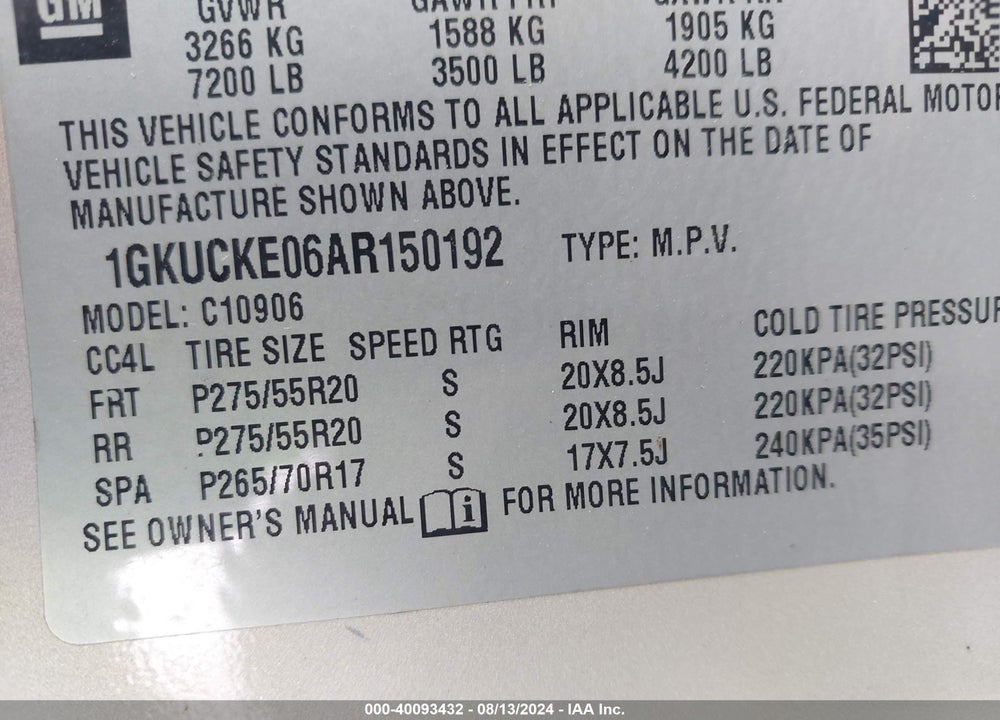 2010 GMC YUKON XL 1500 SLT VIN: 1GKUCKE06AR150192